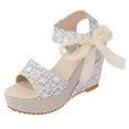 thumbnail image 1 of Fesfesfes Wide Wedges For Women Fashion Women Solid Summer Ladies Bandage Sandals Slope Heel Casual Beach Shoes 5(36), 1 of 4