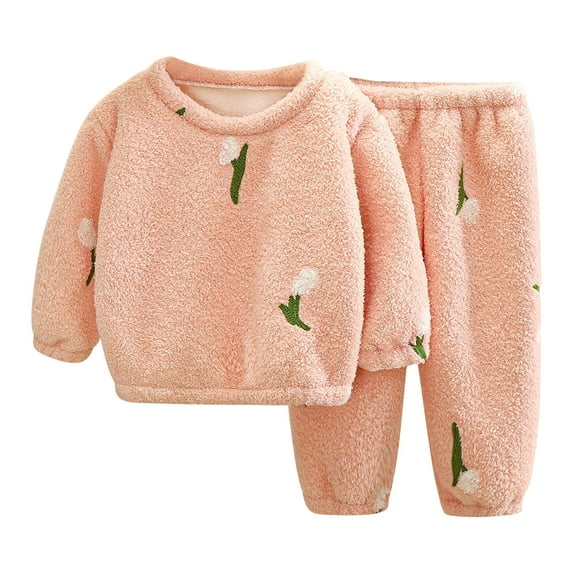 Fesfesfes Winter Clothes Toddler Fleece Loungwear Kids Warm Boys Girls Solid Color Sweatsuits Long Sleeve Tops Thickening Home-Wear Clothes Suit