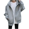 thumbnail image 1 of Fesfesfes Winter Coat Womens Casual Loose Pockets Long Sleeve Zip Up Hoodie Solid Color Outerwear Coat, 1 of 7