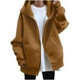 thumbnail image 1 of Fesfesfes Winter Coat Womens Casual Loose Pockets Long Sleeve Zip Up Hoodie Solid Color Outerwear Coat Under $10, 1 of 6