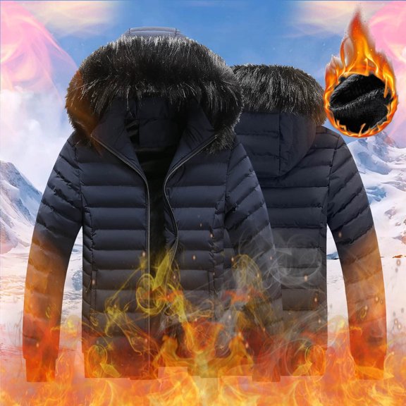 Fesfesfes Winter Coat for Men's Fashion Fall And Winter Fashion Warm Hooded Casual Jacket Cotton Clothes Sale Items