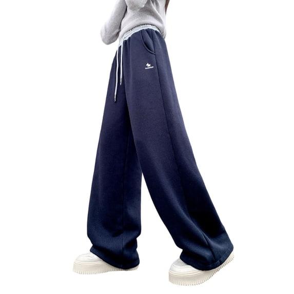 Fesfesfes Winter Girls Fleece Lined Thickened Pants Loose Fit Casual Sweatpants for Kids and Teens with Large Pockets Comfortable Everyday Wear School(Navy,13 Years)