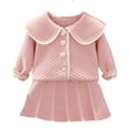 thumbnail image 1 of Fesfesfes Winter Girls Knitted Sweater Set 2 Piece Outfit Cardigan Top and Skirt Soft Comfortable Kids Clothing for Party Wear Cute Print Toddler Girls Fashion Outfit(Pink#1,1-2 Years), 1 of 2