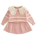 thumbnail image 1 of Fesfesfes Winter Girls Knitted Sweater Set 2 Piece Outfit Cardigan Top and Skirt Soft Comfortable Kids Clothing for Party Wear Cute Print Toddler Girls Fashion Outfit(Pink#3,3-4 Years), 1 of 2