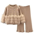 thumbnail image 1 of Fesfesfes Winter Girls Knitted Sweater Set 2 Piece Outfit Long Sleeve Top and Trousers Soft Comfortable Casual Party Wear for Toddler Children Cozy Winter Clothes(Khaki#1,2-3 Years), 1 of 3