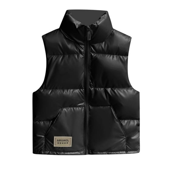 Fesfesfes Winter Kids Sleeveless Outwear Puffer Jacket Girls Boys Lightweight Zipper or Buttons Warm Outerwear Coat with Pocket Fashionable Quilted Tops Thick Casual Wear(Black,5 Years)