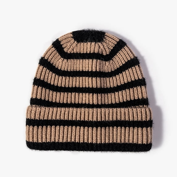 Fesfesfes Winter Knitted Hats For Men And Women Striped Curled Edgeless Cold Hat Women's Outdoor Warmth Thick Hat