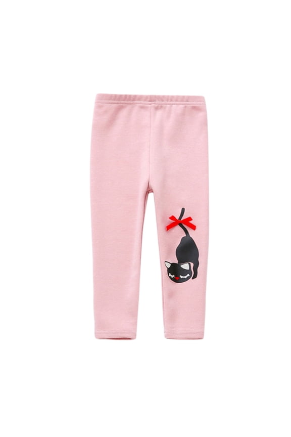 Winter Leggings For Baby Kids Girls Cat Print Thick Lined Pant Warmth Fleece Long Pants Skinny Leggings