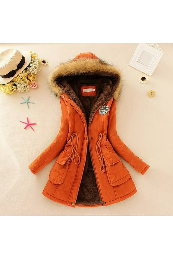 Winter Plush Coat Womens Warm Coat Hooded Jacket Slim Outwear Zipper Hooded Coats