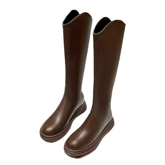 Fesfesfes Winter Thick Soles Boots Female Boots But Knee Thin Within The High Single Boots Water Proof Boots Round Toe Boots Fuzzy Boots 7(39)