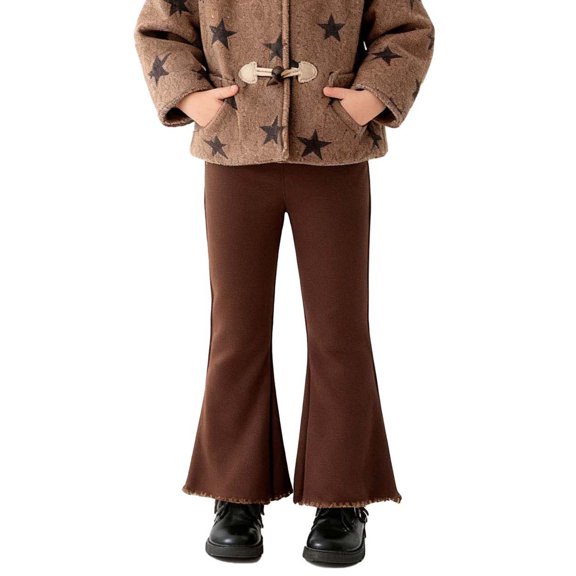 Fesfesfes Winter Velvet Warm Girls Flared Pants Soft Fleece Lined Casual Bottoms Thick Cozy Everyday Wear Comfortable Stretch School Outfits Versatile Wear Care(Coffee,13-14 Years)