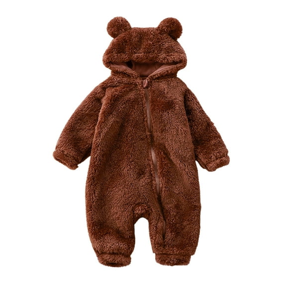 Fesfesfes Winter Warm Fleece Infant Onesies Baby Bodysuit Long Sleeve Animal Ear Hooded Romper Zipper Jumpsuit