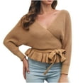thumbnail image 1 of Fesfesfes Woman Loose Sweater Tops Tight-Fitting V-neck Pleated Knit Long Sleeve Pullover Sweater Top Clothes Sale, 1 of 8