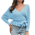 thumbnail image 1 of Fesfesfes Woman Loose Sweater Tops Tight-Fitting V-neck Pleated Knit Long Sleeve Pullover Sweater Top Tops on, 1 of 5