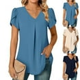 thumbnail image 1 of Fesfesfes Woman Shirts Women's Casual Sleeve Tops V-Neck Short Sleeve T- Cute Solid Summer Loose Blouses Tops Short Sleeve Tops M(US:6), 1 of 9