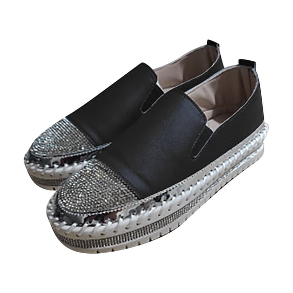 Fesfesfes Woman Shoes Round Toe Plus-size Flat Color-matching Rhinestones Slip-on Loafers 36(5.5)