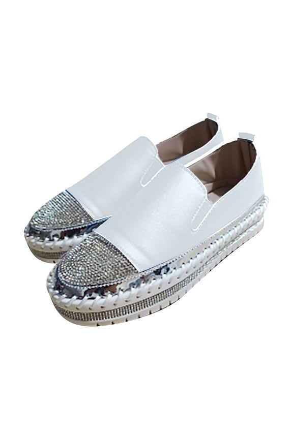 Woman Shoes Round Toe Plus-size Flat Color-matching Rhinestones Slip-on Loafers 37(6)