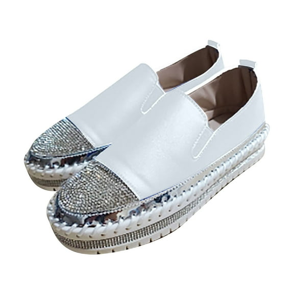 Fesfesfes Woman Shoes Round Toe Plus-size Flat Color-matching Rhinestones Slip-on Loafers 43(9)