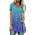 thumbnail image 1 of Fesfesfes Woman Tops Women's Fashion Gradient Printed Blouse V-neck Short Sleeve Loose T-shirt Tops Womens Tshirts XL(US:10), 1 of 5
