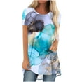 thumbnail image 1 of Fesfesfes Woman Tops Women's Summer Round Neck Loose Tops Casual Print Short Sleeve Blouse Womens Short Sleeve Workout Tops 4(S), 1 of 5
