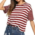 thumbnail image 1 of Fesfesfes Womem Tops Loose Tops Women's Short Sleeve Striped Print Patchwork Top Blouse Casual Tee Round Neck Summer Tops Elegant Tunic Blouse Under 10$, 1 of 9
