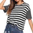 thumbnail image 1 of Fesfesfes Womem Tops Loose Tops Women's Short Sleeve Striped Print Patchwork Top Blouse Casual Tee Round Neck Summer Tops Elegant Tunic Blouse Summer, 1 of 6