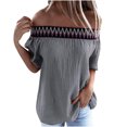 thumbnail image 1 of Fesfesfes Womem Tshirt Summer Tops Fashion Women Off Shoulder T-Shirt Short Sleeve Casual Tee Tops Blouse Off-the-Shoulder Tees Blouse Tunic Tops On Sale, 1 of 3