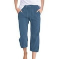 thumbnail image 1 of Fesfesfes Women' 2025 Summer Shorts Lightweight High-rise Wide Elastic Waistband Roll-up Trousers Solid Color Casual Pants for Hiking(Blue#3,3XL), 1 of 5