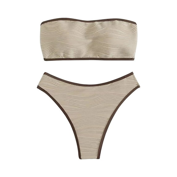 Fesfesfes Women Bikini Set Tube Top Bathingsuit Solid Color Swimsuit Bikini High Waist Cut Beachwear Teen Girls Bathingsuit Gifts for Her Under 10$