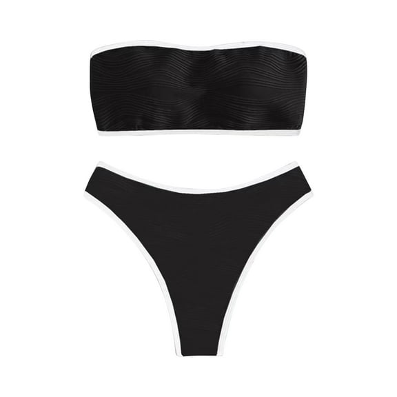 Fesfesfes Women Bikini Set Tube Top Bathingsuit Solid Color Swimsuit Bikini High Waist Cut Beachwear Teen Girls Bathingsuit Gifts for Her