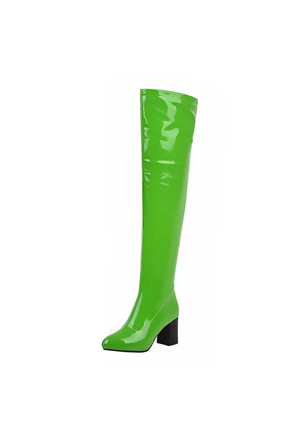 Women Boots Knee High Fall Winter Stretch Patent Synthetic Thin Thick High-heeled Candy Color Over-the-knee US:5.5(36)