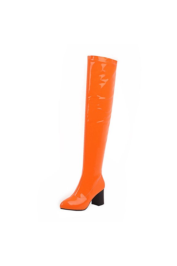 Women Boots Knee High Fall Winter Stretch Patent Synthetic Thin Thick High-heeled Candy Color Over-the-knee US:7(39)