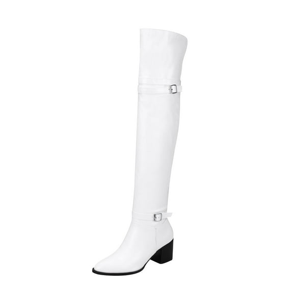 Fesfesfes Women Boots Warm Belt Buckle Thick Heel High Heel Sleeve Over The Knee US:6(37)