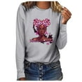 thumbnail image 1 of Fesfesfes Women Breast Cancer Prevention Printed Tops Casual Long Sleeve O-neck Sweatshirt Pullover Blouse Tops on, 1 of 4