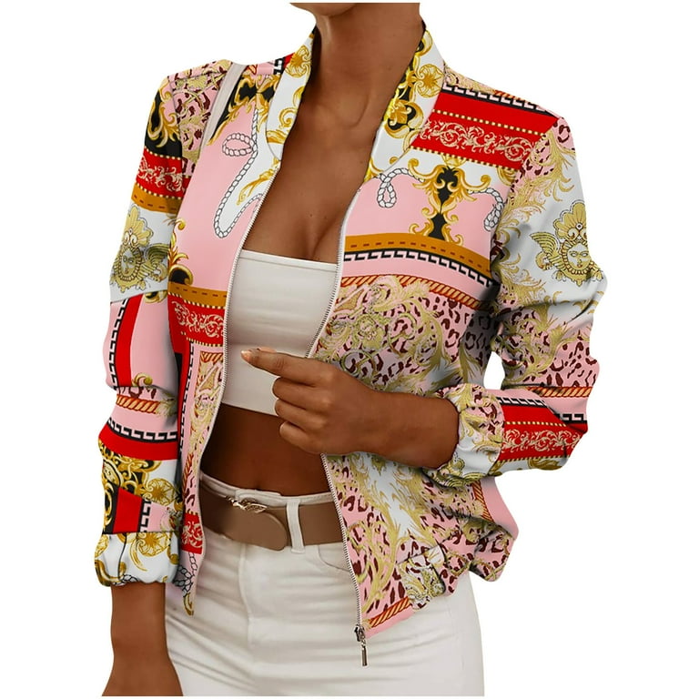 Fesfesfes Women Business Attire Printed Long Sleeve Slimming