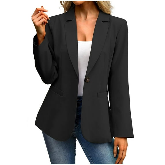 Fesfesfes Women Business Blouse Jacket Solid Color Printed Long Sleeve Suit Slimming Cardigan Double Breasted Suit Coat Tops Jacket(Z01#Black,S)