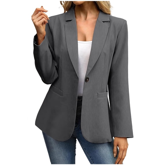 Fesfesfes Women Business Blouse Jacket Solid Color Printed Long Sleeve Suit Slimming Cardigan Double Breasted Suit Coat Tops Jacket(Z01#Dark Gray,2XL)