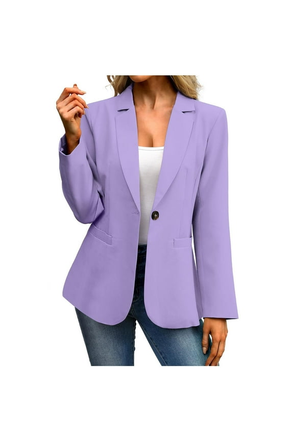 Women Business Blouse Jacket Solid Color Printed Long Sleeve Suit Slimming Cardigan Double Breasted Suit Coat Tops Jacket(Z01#Purple,M)