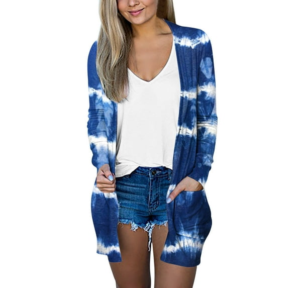 Fesfesfes Women Cardigan Women Casual Pocket Long Sleeve Printed Cover Up Cardigan Tops Sale Items