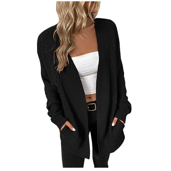 Fesfesfes Women Cardigan Women Casual Pockets Long Sleeve Casual Solid Coat Cardigan Blouse