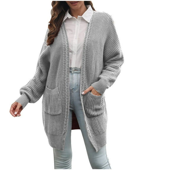 Fesfesfes Women Cardigan Women Pocket Long Sleeves Solid Color Loose Tops Blouse Sweater Cardigan
