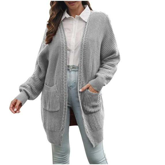 Fesfesfes Women Cardigan Women Pocket Long Sleeves Solid Color Loose Tops Blouse Sweater Cardigan