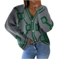 thumbnail image 1 of Fesfesfes Women Cardigan Women V-Neck Sweater Cardigan Loose Letter Pattern Long Sleeve Sweater Tops, 1 of 8