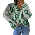 thumbnail image 1 of Fesfesfes Women Cardigan Women V-Neck Sweater Cardigan Loose Letter Pattern Long Sleeve Sweater Tops, 1 of 8