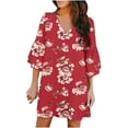 thumbnail image 1 of Fesfesfes Women Casual Dress Dress Sweet And Cute V-Neck Printed Bell Sleeve Shift Dress Mini Dress, 1 of 8