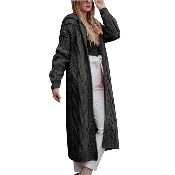 Fesfesfes Women Long Coat Casual Warm Solid Color Coat Long Outerwear Sweater Knit Cardigan