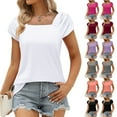 thumbnail image 1 of Fesfesfes Women Clothing Fashion Woman Causal Square Neck Solid Color Blouse Puff Short Sleeve T-Shirt Summer Tops Undershirts Women 4(S), 1 of 9