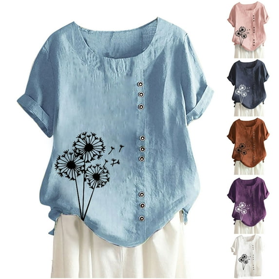 Fesfesfes Women Clothing Fashion Women Summer Loose Print Round-Neck T-Shirt Short Sleeve Casual Blouse Tops Short Shirts for Women XL(US:10)