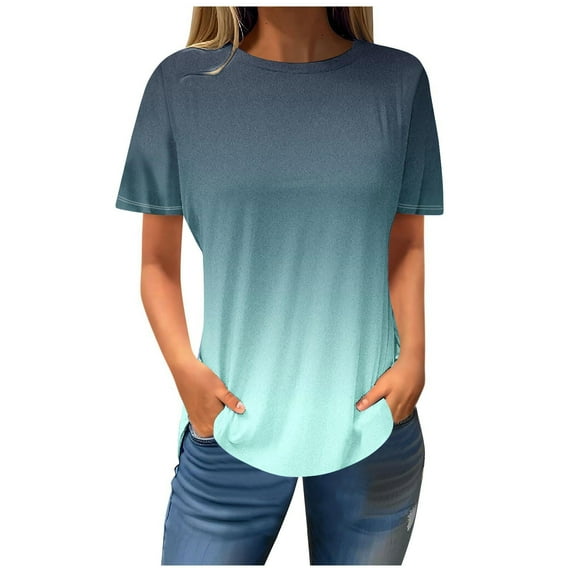 Fesfesfes Women Clothing Women Casual Printed Short Sleeve Round-Neck Pullover Blouse T-shirt Tops Tshirts S(US:4)