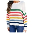 thumbnail image 1 of Fesfesfes Women Color Block Sweater Cable Knit Rainbow Striped Tops Young Ladies Long Sleeve Sweaters Blouse Tops Clothes Sale, 1 of 9